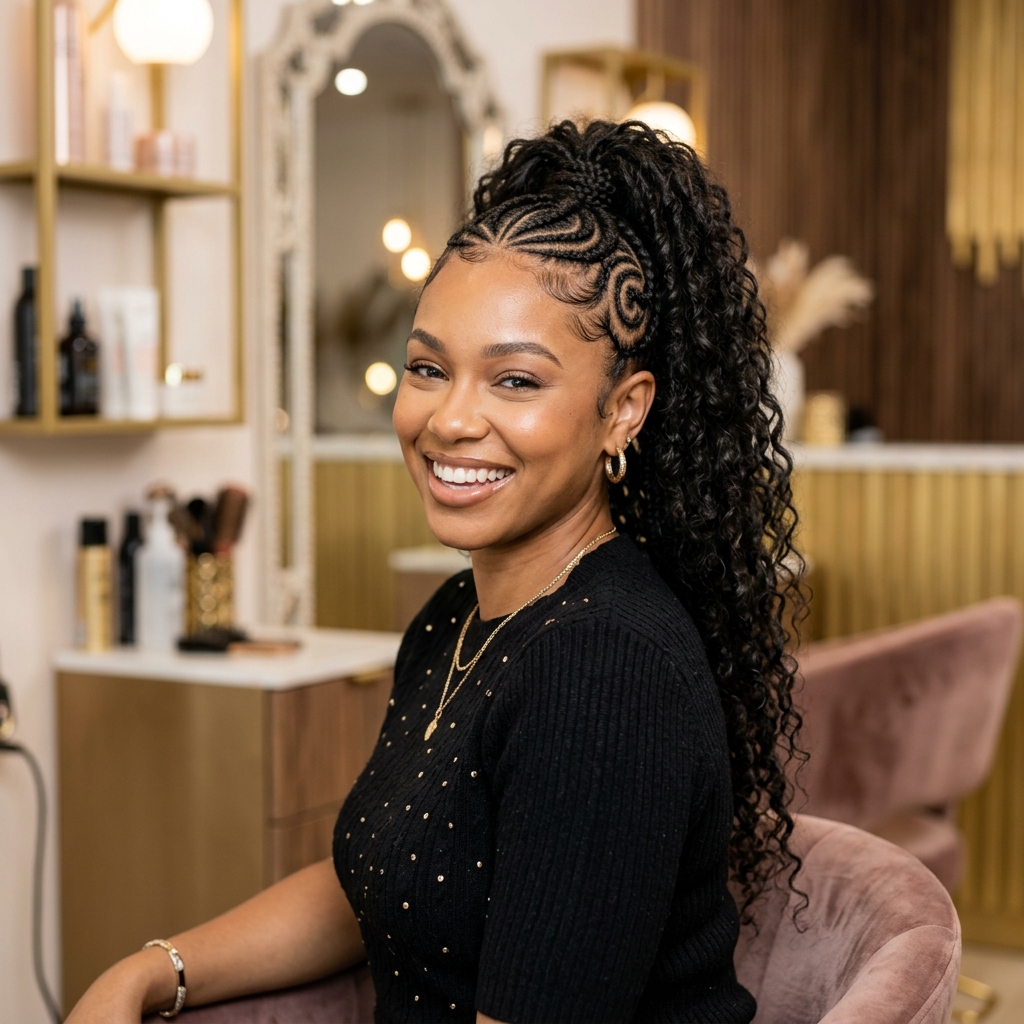Cornrow High Ponytail - Cornrows styling at Prees Prees Beauty Lounge