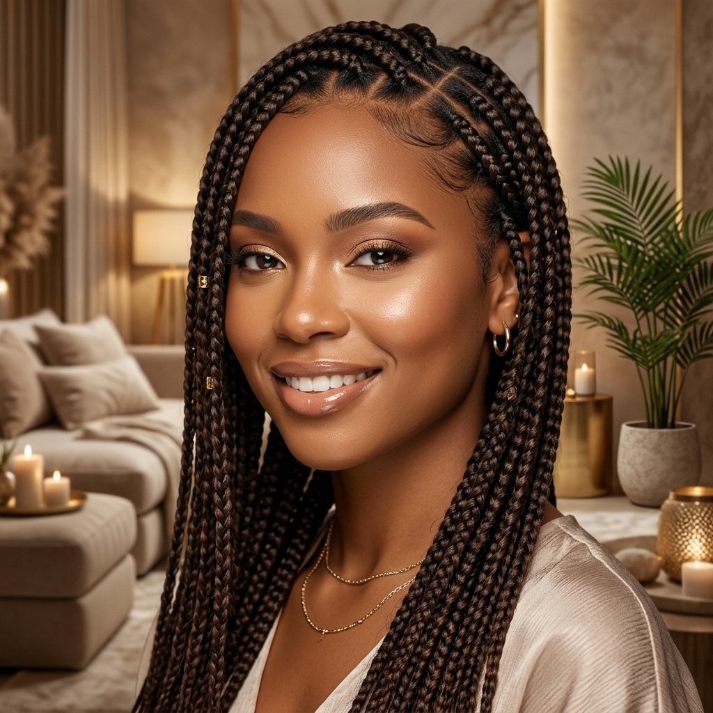 Medium Knotless Braids - Knotless styling at Prees Prees Beauty Lounge