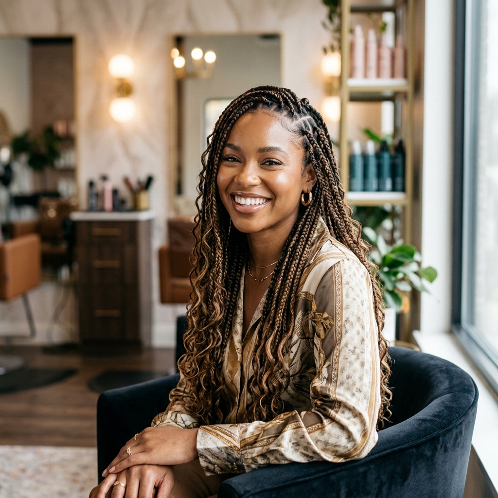 Knotless Braids with Curls - Knotless styling at Prees Prees Beauty Lounge