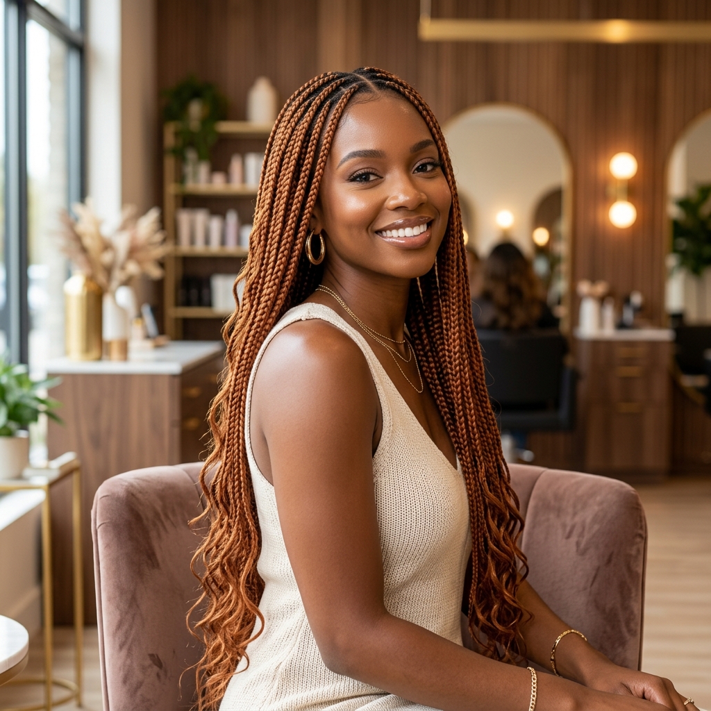 Knotless Terracotta Ombre - Knotless styling at Prees Prees Beauty Lounge